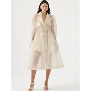 Aje Roxanne Organza Trench Coat Cream Sheer Neutral Belted Jacket Blazer 6